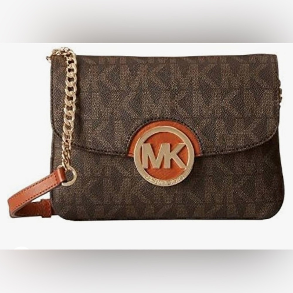 NWT Michael Kors Brown Fulton Flap Gusset Crossbody Bag